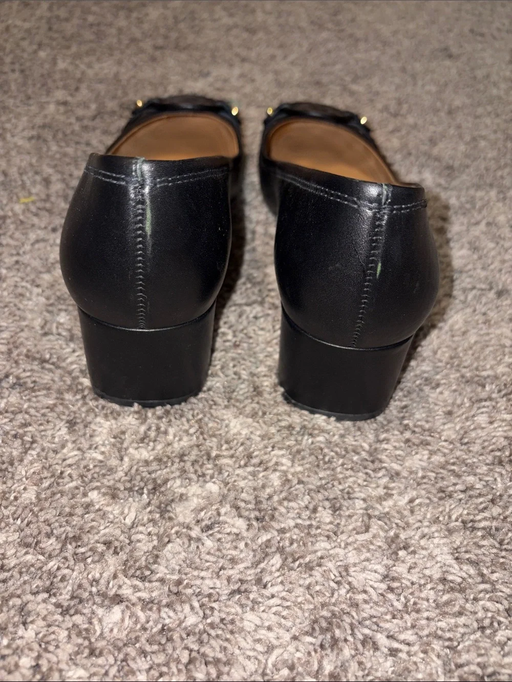 Tory Burch Block Heel Medallion Pumps Black Leather Size 8M